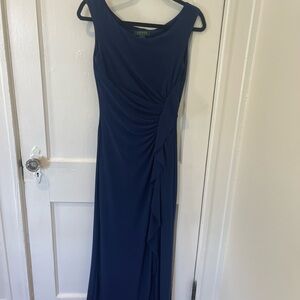 Lauren Ralph Lauren Blue Ruched Maxi Dress for Wedding Guest